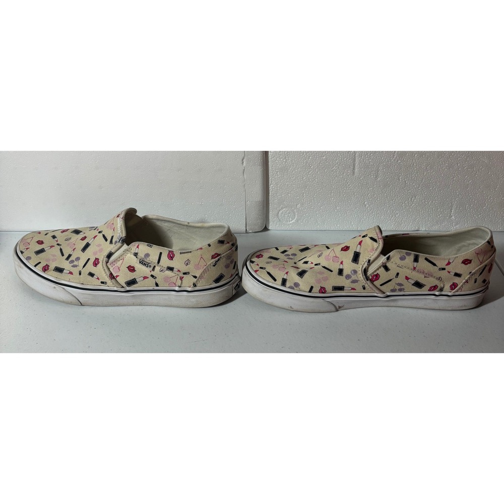 Vans Slip On Shoes Women's Size 9 Makeup Lipstick Kiss Lips Print Casual - Picture 5 of 9